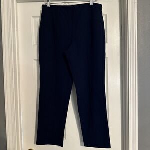 Susan Graver Trendy Ponte Knit Pull On Pant Navy With Elastic Waist 38" Long